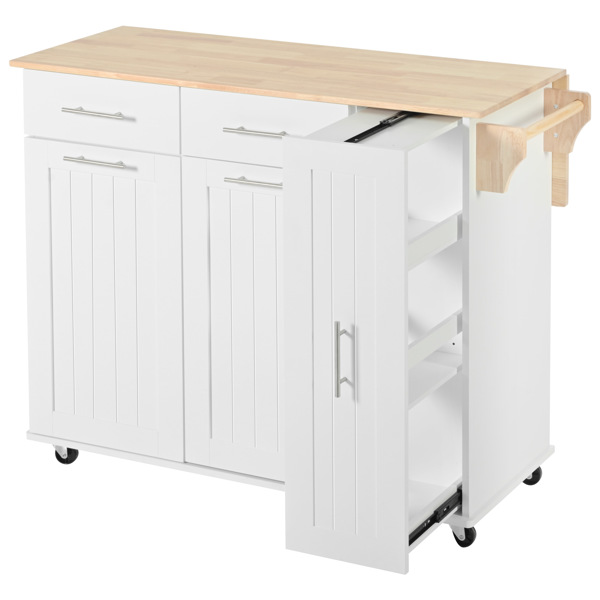 Kitchen Island with Drop Leaf, Kitchen Storage Cart with 3 Tier Pull Out Cabinet Organizer, Internal Storage Rack, Rolling Kitchen Cart on Wheels with Towel Rack, 2 Drawers, for Kitchen, White