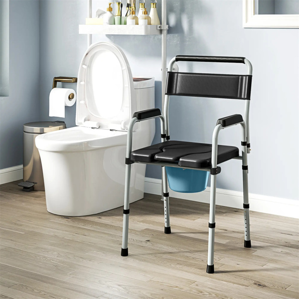 Black multi-functional portable toilet chair with adjustable height