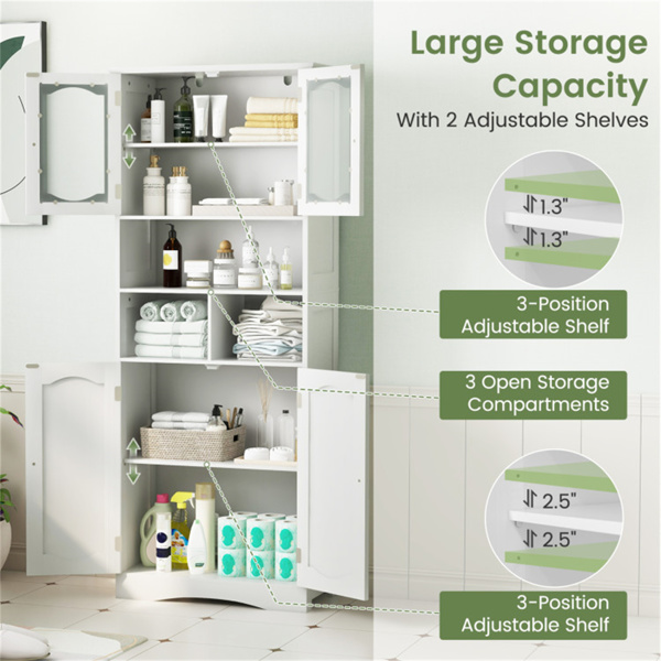 Bathroom Storage Cabinet with Glass Doors and Shelves