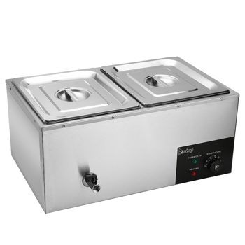 ZOKOP 110V 600W 10L*2 Stainless Steel Two Plates Heating Food Warming Soup Pool Silver