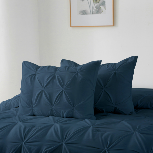 Queen Comforter Set, 3 Pieces Pintuck Bedding Set with 1 Down Alternative Comforter and 2 Pillow Shams, Navy