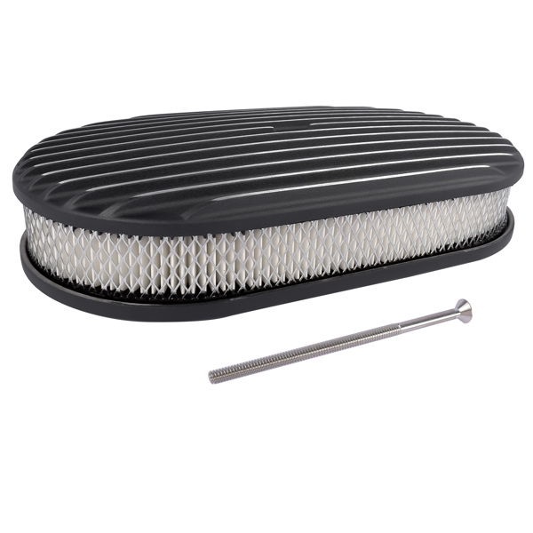 15" Oval Full Finned Black Aluminum Air Cleaner Filter Fits SB & BB Chevy Ford