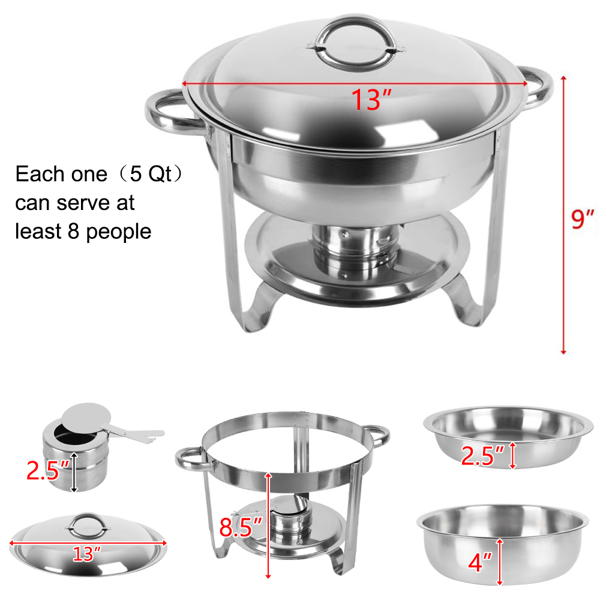 【Product have Logo】5L-1*4 Single Basin Four Set Stainless Steel Round Buffet Stove