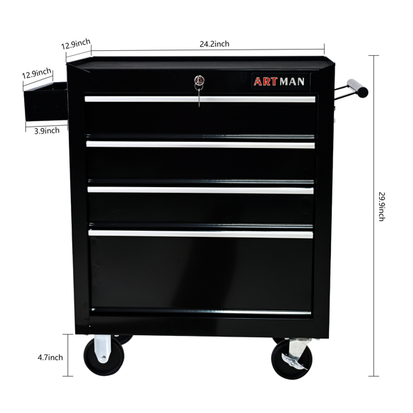 4 DRAWERS MULTIFUNCTIONAL TOOL CART WITH WHEELS-BLACK