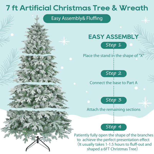 7ft Lighted Artificial Christmas Tree with Wreath Set of 2 , Christmas Tree Holiday Decoration, Creative Decorated Trees, Xmas Tree Christmas Decorations for Christmas