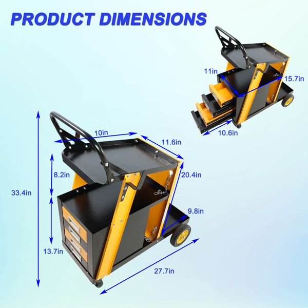 Multi-function welder trolley, MIG TIG ARC plasma cutter storage tank with 2 safety chains, portable 4-drawer chest, weight 280 LBS