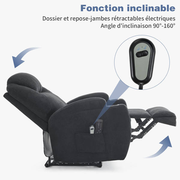 1pcs black fabric electric flat functional chair with 2-point massage belt heating 120kg indoor functional chair