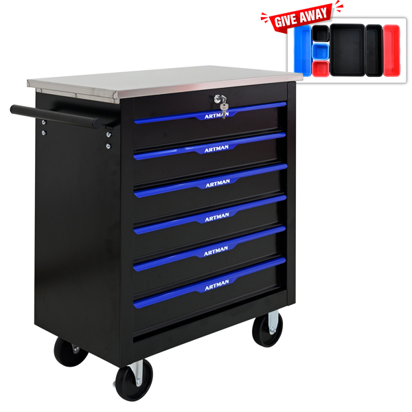 6 DRAWERS MULTIFUNCTIONAL TOOL CART WITH WHEELS-BLACK+BLUE