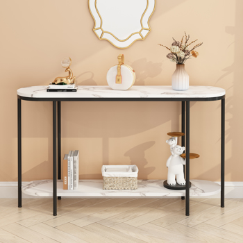 [Replace code:31283576]Console Table 2 Tier Narrow Entryway Table with Storage Shelves Faux Marble Narrow Table for Living Bedroom Hallway Office Easy Assembly, Black & White