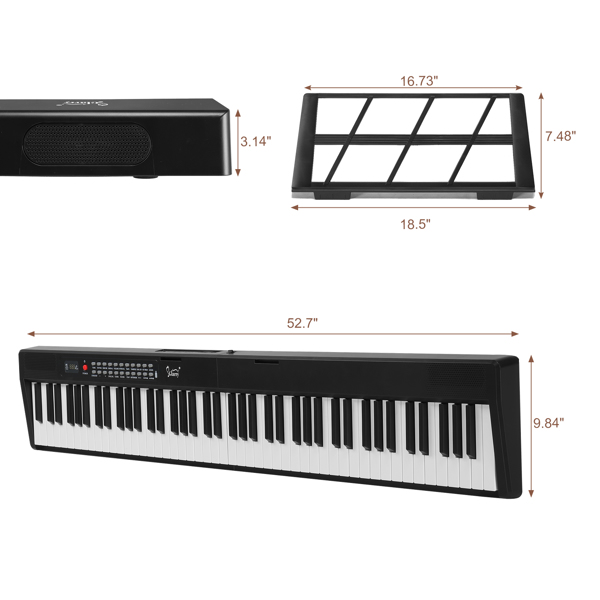 Glarry GPP-106 88 Key Folding Piano Semi-Weighted Standard Keyboards Digital Piano with MIDI Bluetooth, Handbag，Headphone，for Piano Lover Black color