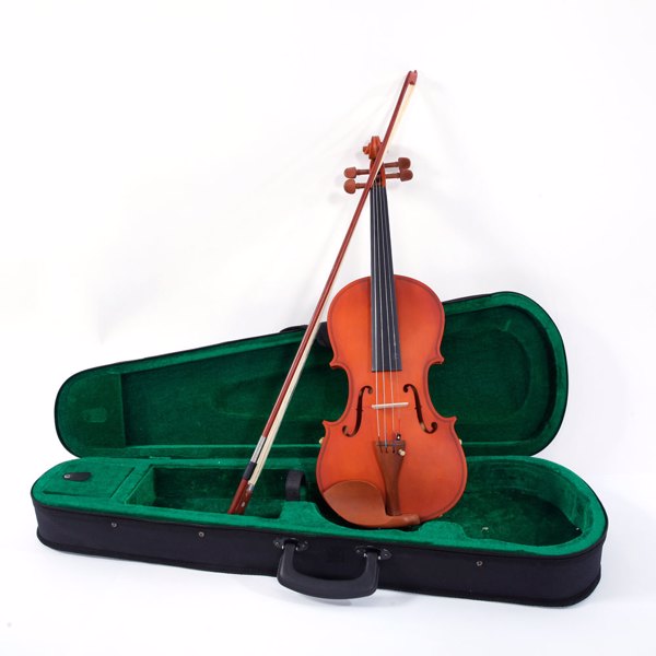  GV101 1/2 Acoustic Matt Violin Case Bow Rosin Strings Shoulder Rest Tuner Natural