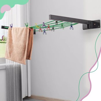 Wall mounted space saving 360 ° folding clothes hanger, foldable clothesline, suitable for heavy clothing and blankets, modern elegant black, suitable for balconies, bathrooms, outdoor drying