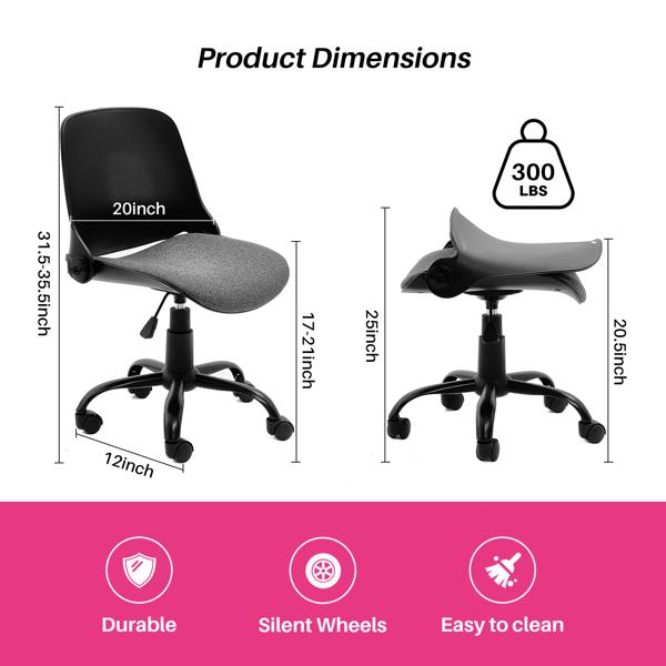 Kleiner Schreibtischstuhl, Ergonomic Office Chair Cross Legged Small Desk Chair for Small Space, Height Adjustable Folding Office Chair for Home Office (Schwarz)