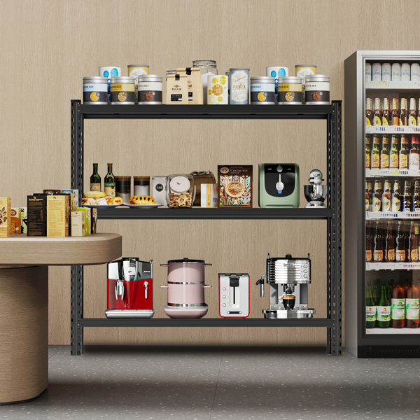 3层工业货架架 - 63英寸，重型钢制货架单元可调节，67“ W*19.7” D*63“H，黑色，需要组装-3