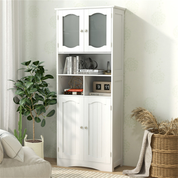 Bathroom Storage Cabinet with Glass Doors and Shelves