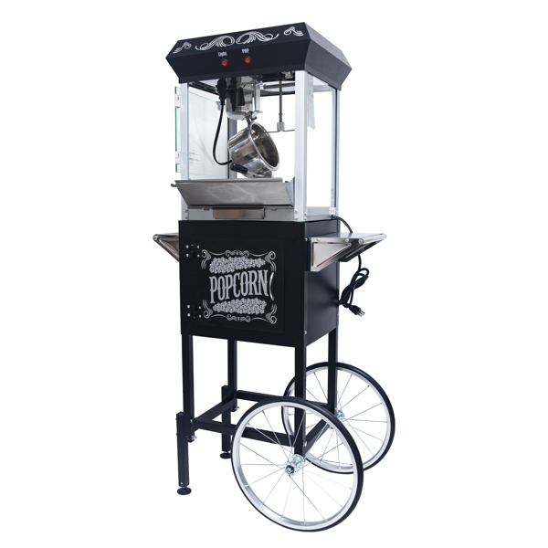 Popcorn Machine with Cart – 6oz Popper with Stainless-steel Kettle, Heated Warming Deck, and Old Maids Drawer,Black 