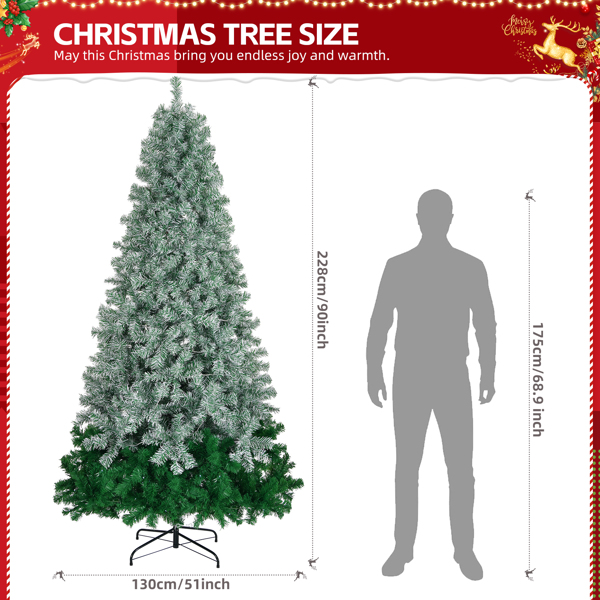 7.5 FT Gradient Design Pre-lit Artificial Christmas Tree, Hinged Xmas Pine Tree with 1200 Branch Tips, 300 Lights and Remote Control for Holiday Party Office Home, Green