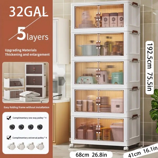 5层塑料收纳盒——超大号收纳盒，可折叠堆叠容器和可折叠存储系统，适用于壁橱、家庭、办公室和宿舍的存储。-6