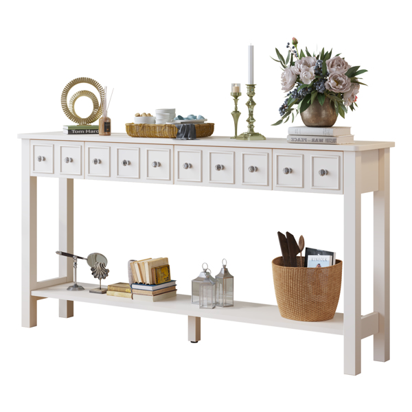 [Replace code:71522742]Long Console Table Entryway Table with Different Size Drawers and Bottom Shelf, White Narrow Storage Sofa Table for Entryway Hallway(White) Long Console Table 