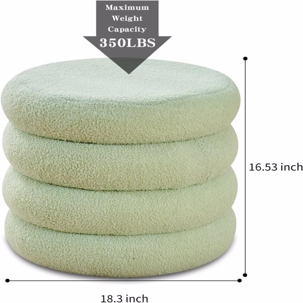 Round Storage Ottoman, Modern Sherpa Footstool, Teddy Vanity Stool with Flip-Top Tray, Makeup Chair for Home Decor, Upholstered Footrest for Living Room & Bedroom (Green)