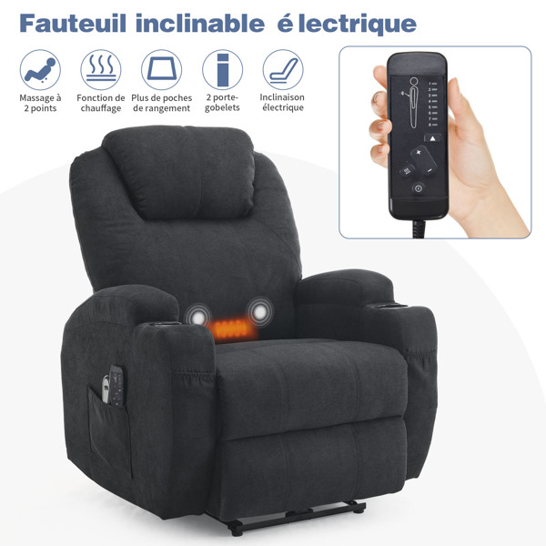 1pcs black fabric electric flat functional chair with 2-point massage belt heating 120kg indoor functional chair