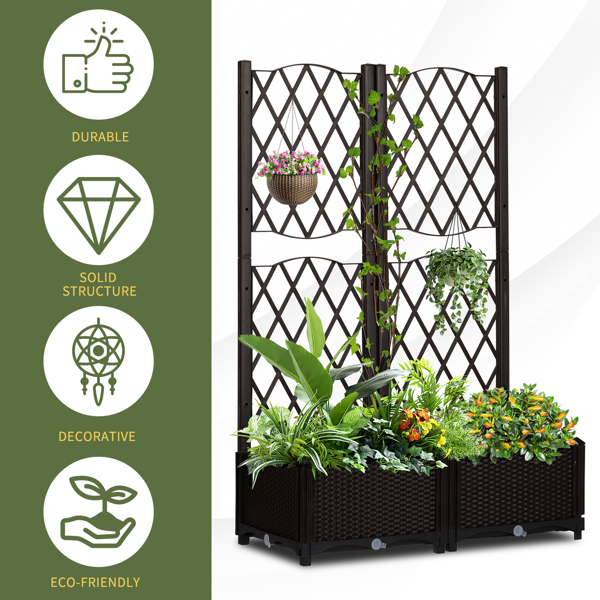 Wicker Trellis Planter, Outdoor Raised Garden Bed with Drainage Holes, Free-Standing Trellis Planter Box for Vine Climbing Plants and Flowers in Garden Patio Balcony, Brown