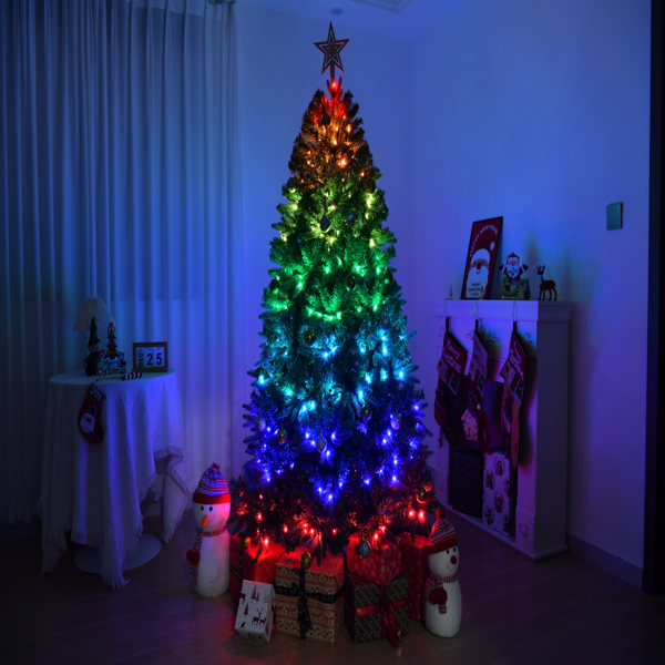 6 FT Pre-lit Artificial Christmas Tree, APP Controlled Xmas Tree Hinged Branches with 330 RGB Lights and 900 Branch Tips, for Holiday Party Store Office Home, Green