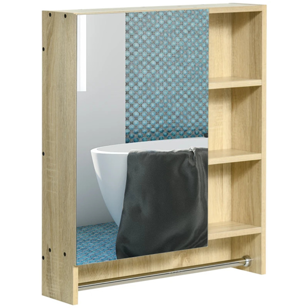 Wall mounted bathroom mirror cabinet with 3 storage shelves