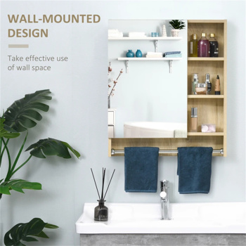 Wall mounted bathroom mirror cabinet with 3 storage shelves