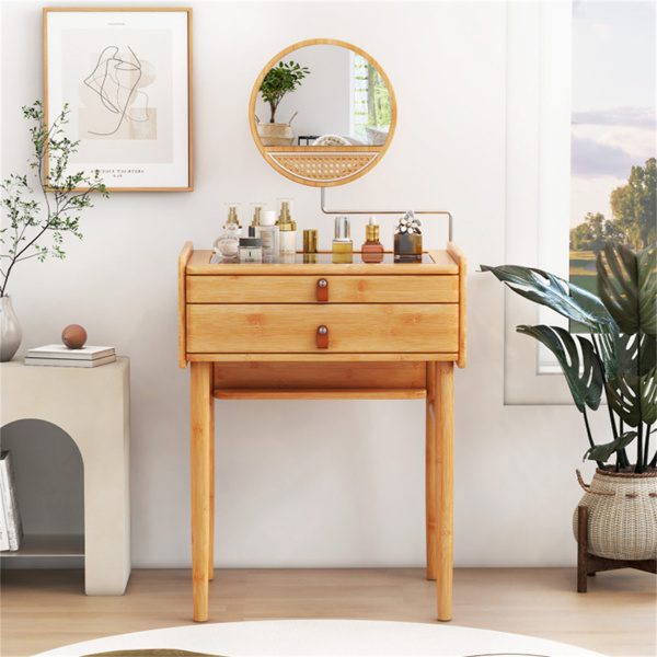 Bamboo vanity with mirror and 2 storage drawers