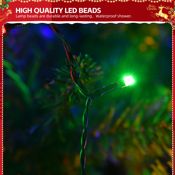 150cm Christmas Tree Lights with Ring, 200 LED Xmas String Lights with Warm White & Colorful Light, 11 Modes and Remote Control for Christmas Party Decorations