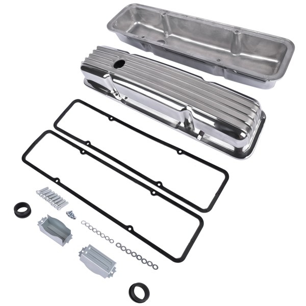 For SBC Small Block Chevy 350 1958-86 Polished Aluminum Finned Short Valve Cover