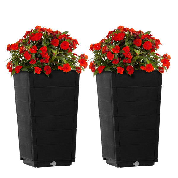 2 Pack Outdoor Tall Plastic Planter Set, Large Flower Pots with Drainage Holes, Durable Plant Pots for Porch Entryway Patio Yard Garden, Dark Brown