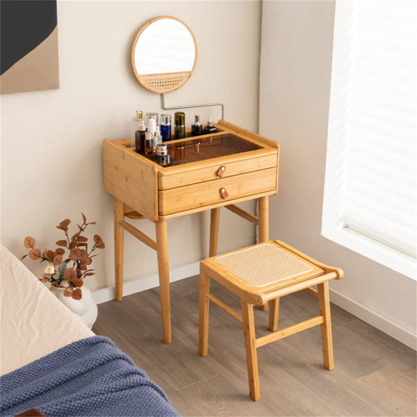 Bamboo vanity with mirror and 2 storage drawers