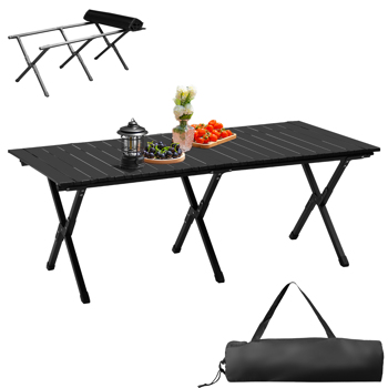 Folding Camping Table Portable Picnic Table, Lightweight Roll up Side Table Outdoor Camp Table for Travel Hiking Backyard BBQ Party, 46x24 in, Black