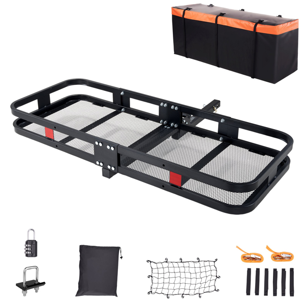 Anhänger Anhängerkupplung Cargo Carrier Rack 180Kg, Heavy Duty Stahl Hitch Cargo Rack, 152cm x 60cm x 36cm faltender Anhänger Gepäckträger passt Empfänger mit Stabilisator für LKW, SUV, RV