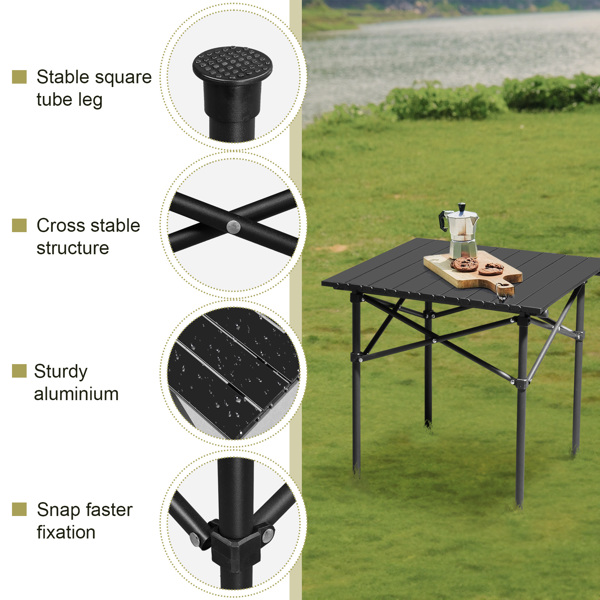 Portable Folding Camping Table for 2-4 Persons, Ultralight Collapsible Table Outdoor Camp Table for Travel Hiking Backyard BBQ Party, 20x20 in, Black