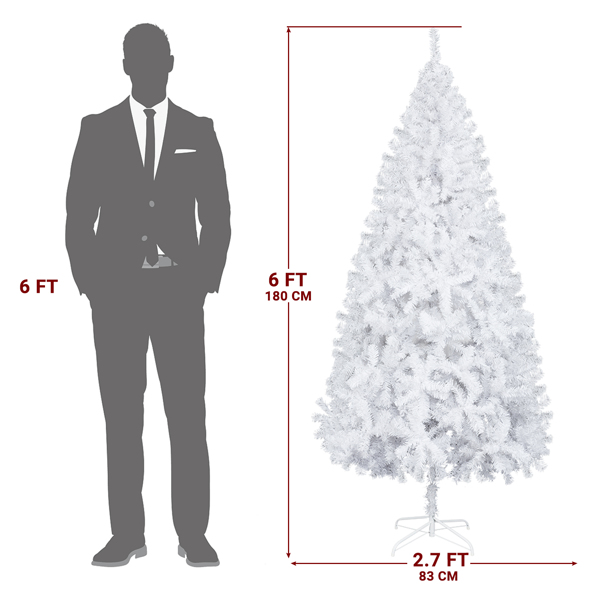 6 FT Artificial Christmas Tree, Unlit Hinged Christmas Pine Tree with 820 Branch Tips and Sturdy Metal Stand, White