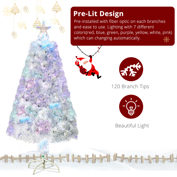 FCH 4ft 120 Branch Fiber Optic PVC Branch Iron Bracket Christmas Tree White