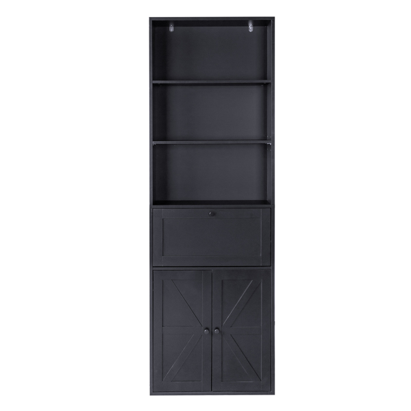 FCH 3-Layer 1 Drawer 2 Doors Double Z Shape Melamine Board 60*23.5*180cm Display Cabinet Black