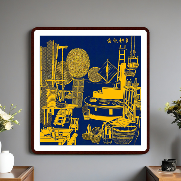 Carve to Drink, Plow to Eat Handmade Tayin Energy Painting Size 29.9X26.8inch（76X68 cm)