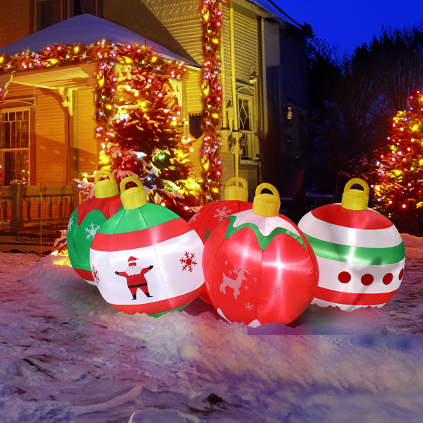 6.9 FT Lighted Christmas Inflatable Decoration, Inflatable Five Christmas Balls, Funny Blow Up Yard Decorations with Built-in LED Lights for Holiday Party Front Yard Lawn Garden Decor