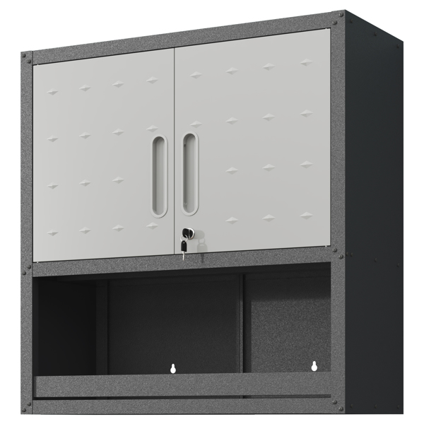 Metal Wall-Mounted Tool Storage Cabinet with Locking Door and 1 Shelf 1 Opened Drawer for Garage Warehouse,Office,Assembly Required