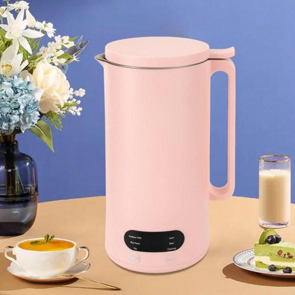 Soymilk Maker 304 Stainless Steel, Juicer Soybean Milk Machine Easy to Operate 11Oz Capacity, Multi Cooker Mixer for Home, Dormitory, Office 110V(Pink)