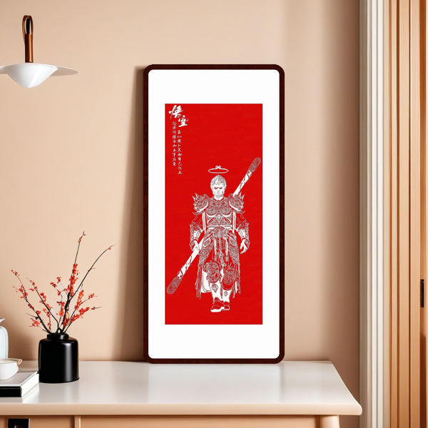  WukongTayin Energy Painting Chinese traditional Painting wall art, wood framed for home living room, study room, office, restaurant Business Red siz37.8X15.7 inch (96X40cm)