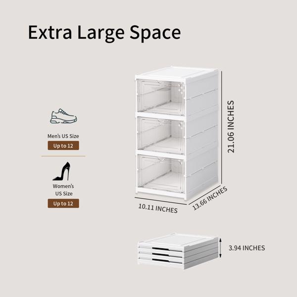 Stackable 3 Tier Freestanding Plastic Organizer - White, dustproof, space-saving and easy to assemble, perfect for organizing shoes at home, office and more!