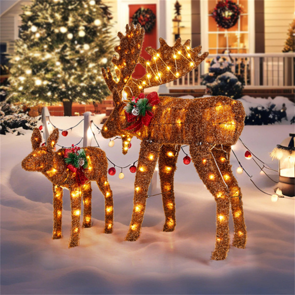 2-piece set lit moose Christmas decoration with LED lights