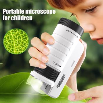 Children\\'s handheld microscope Optical HD portable microscope, microscope with LED light, biological education science experiment toy gift.(black)