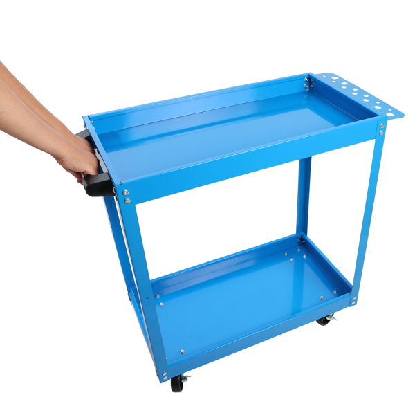 Tool Cart on Wheels,  Heavy Duty Steel Utility Cart w/Lockable Wheels, 400 LBS Capacity Industrial Service Cart for Garage, Warehouse, Workshop (Two-layer Bright Blue)