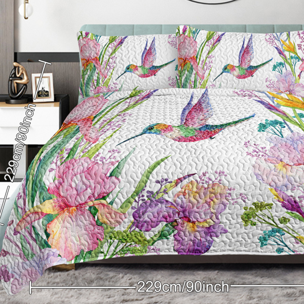 Colorful Bird Flower Design Quilt Set 3 Pieces Queen Size Soft Warm Bedding Set Include 1 Quilt And 2 Pillowcases for Home Bedroom Decor